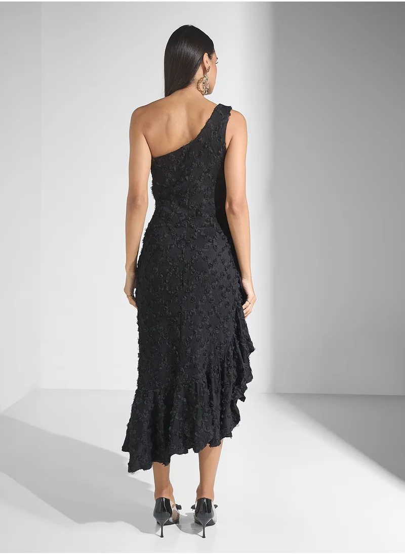 Just Me 3D Rosette Fabric High Low Midi Dress