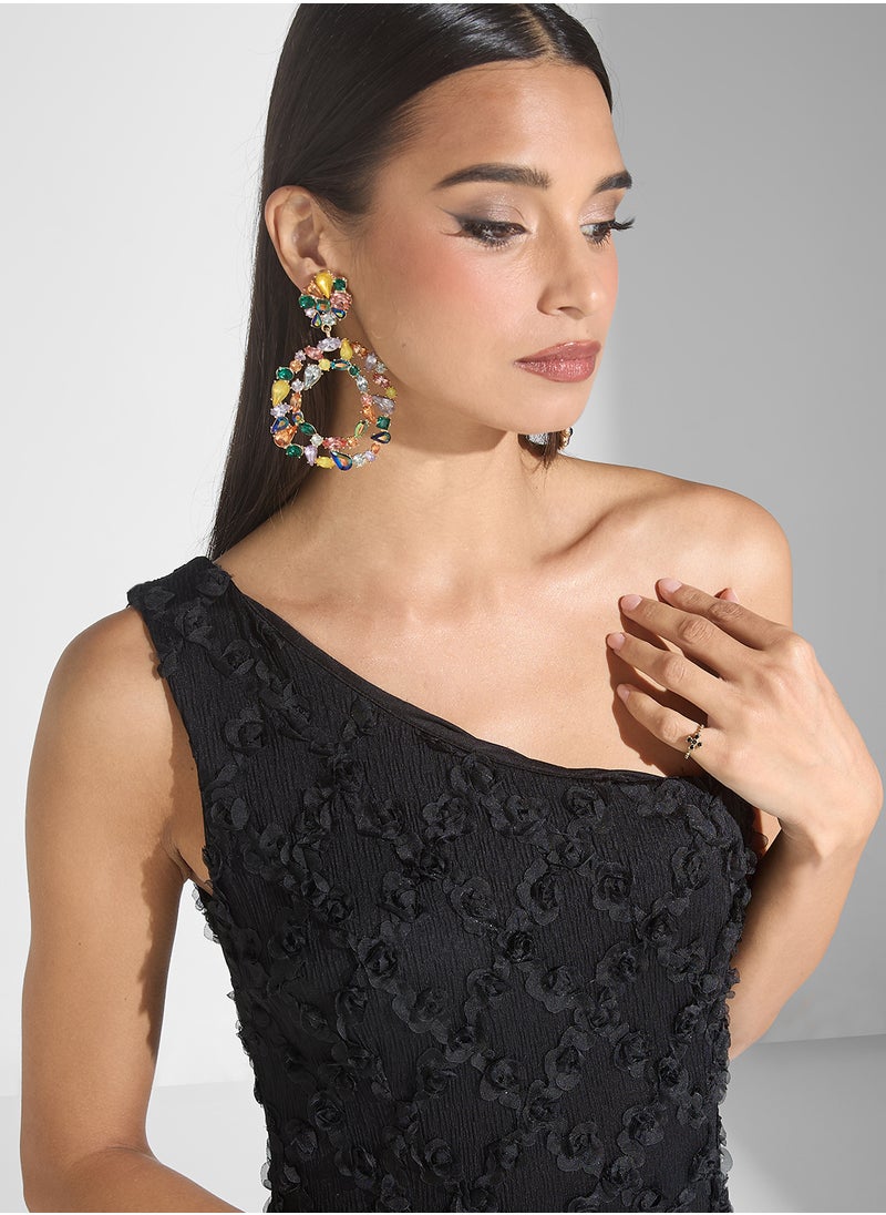 Just Me - 3D Rosette Fabric High Low Midi Dress - Image 1