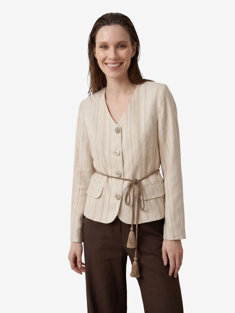 My Fashion Beige Natural MY FASHION Striped belted poplin jacket for Women | Best Price UAE