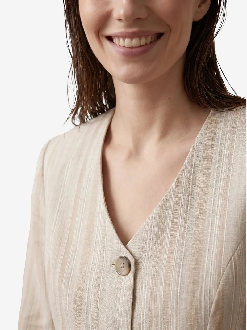 My Fashion Beige Natural MY FASHION Striped belted poplin jacket for Women | Best Price UAE