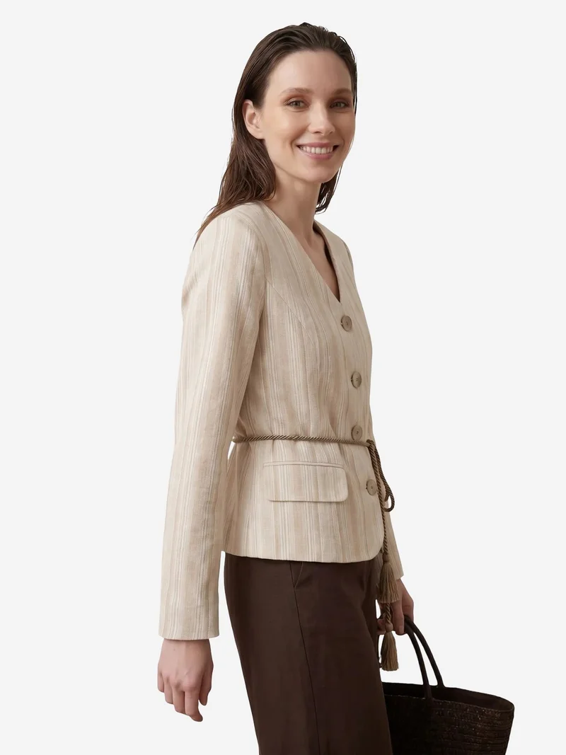 MY FASHION MY FASHION Striped belted poplin jacket