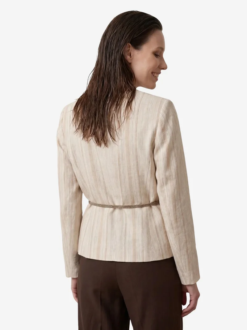 My Fashion Beige Natural MY FASHION Striped belted poplin jacket for Women | Best Price UAE