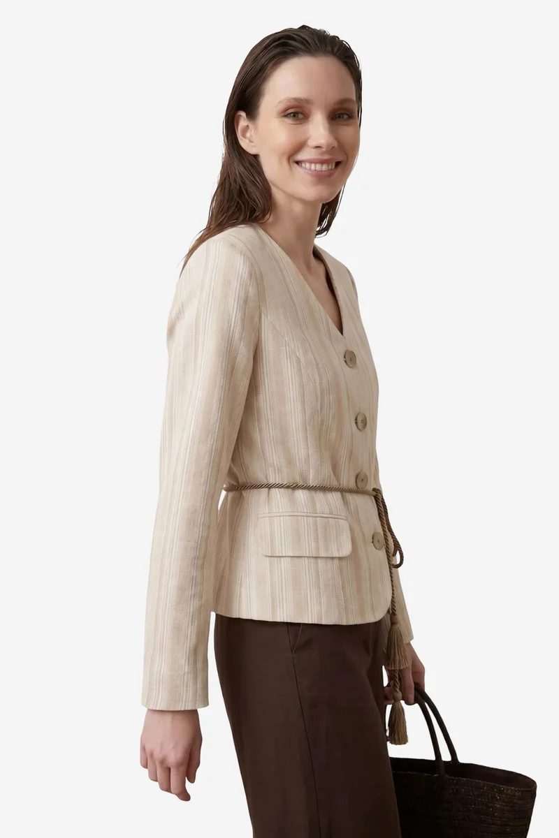 My Fashion MY FASHION Striped belted poplin jacket