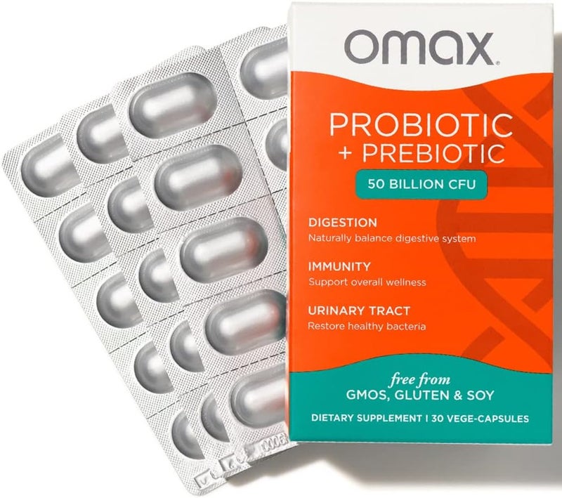 Omax3 Omax Prebiotic  Probiotic 50 Billion CFU  Chicory Inulin 10 Strains Reduce Bloating Digestion SIBO Leaky Gut Vaginal pH Acidophilus Vegan Dairy Free Gluten Free Blister Packaged - Image 2