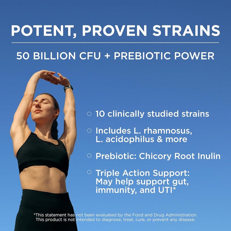 Omax3 Omax Prebiotic  Probiotic 50 Billion CFU  Chicory Inulin 10 Strains Reduce Bloating Digestion SIBO Leaky Gut Vaginal pH Acidophilus Vegan Dairy Free Gluten Free Blister Packaged - Image 5