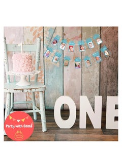 Party with Emma 1st Birthday Photo Banner for Baby from Newborn to 12 Months First Birthday Decorations Boy or Girl Monthly Milestones Garland First Birthday Photo Banner Pre strung with Frame (Blue)  - Image 4