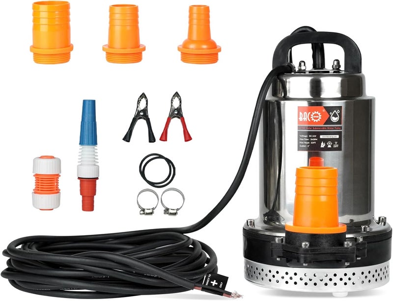 BACOENG DC 24V Solar Water Pump, Submersible Well Pump 23FT, 24GPM Lift for Farm & Ranch - Image 1