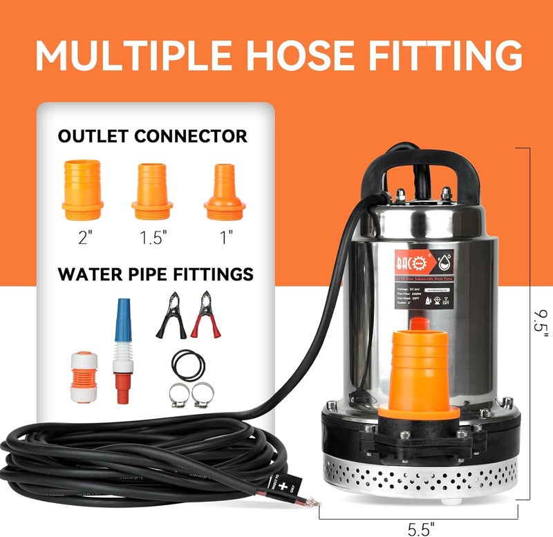BACOENG DC 24V Solar Water Pump, Submersible Well Pump 23FT, 24GPM Lift for Farm & Ranch - Image 2