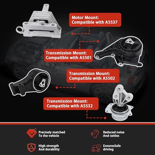 QRYIPPDM Engine Motor and Transmission Mount Kit Compatible with 2011 Lacrosse L4 2.4L 2011- 2013 Regal L4 2.4L & 2014 Impala L4 2.5L-Automatic Transmission 4pcs A5537 A5532 A5502 A5501 - Image 2