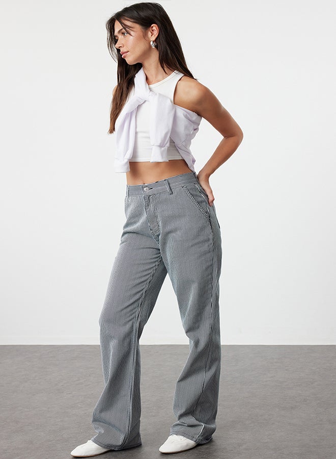 trendyol Multicolored Striped High Waist Wide Leg Jeans TWOAW25JE00020  - Image 1