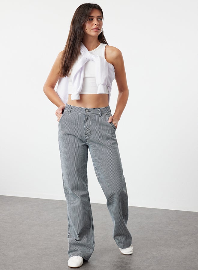 trendyol Multicolored Striped High Waist Wide Leg Jeans TWOAW25JE00020  - Image 3