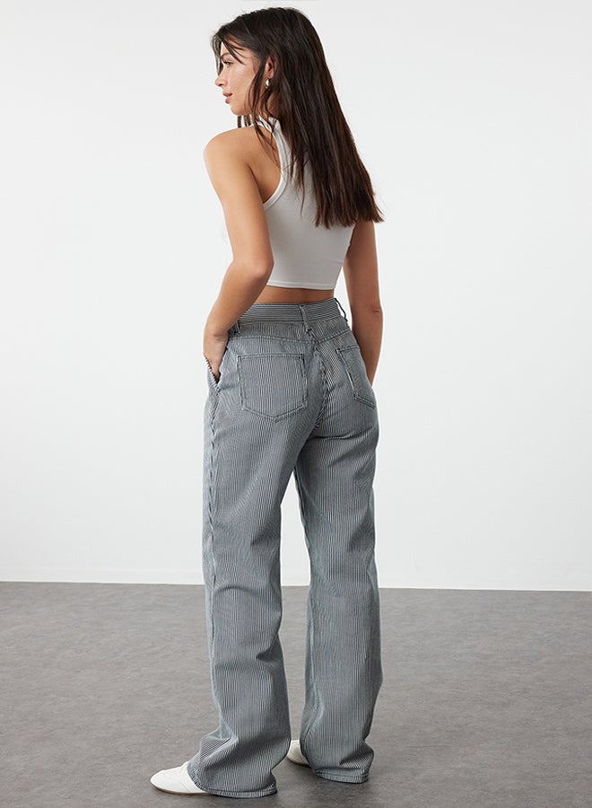 trendyol Multicolored Striped High Waist Wide Leg Jeans TWOAW25JE00020  - Image 5