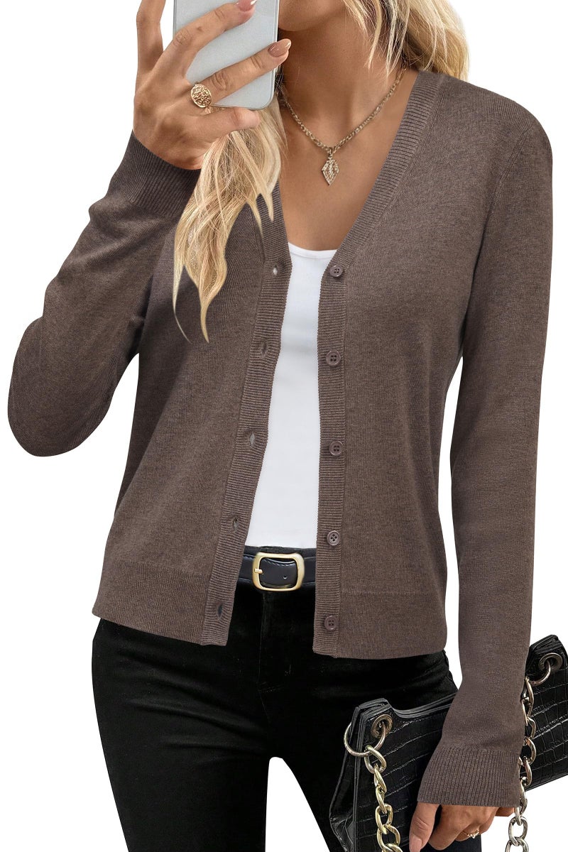 Arach&Cloz Womens Cardigan Sweaters 2026 Spring Summer Fashion Soft Wool Knit Long Sleeve Business Casual Outfits Work Trendy Cashmere Cardigans Lightweight Button Down Dressy Tops Coffee M - Image 1