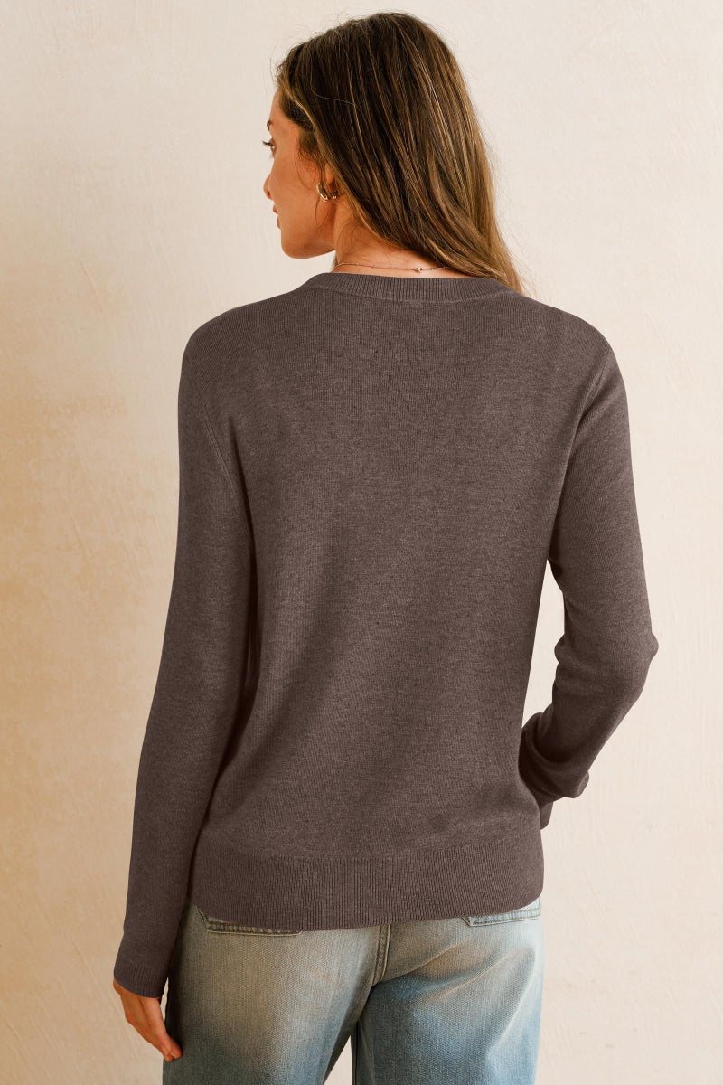 Arach&Cloz Womens Cardigan Sweaters 2026 Spring Summer Fashion Soft Wool Knit Long Sleeve Business Casual Outfits Work Trendy Cashmere Cardigans Lightweight Button Down Dressy Tops Coffee M - Image 4