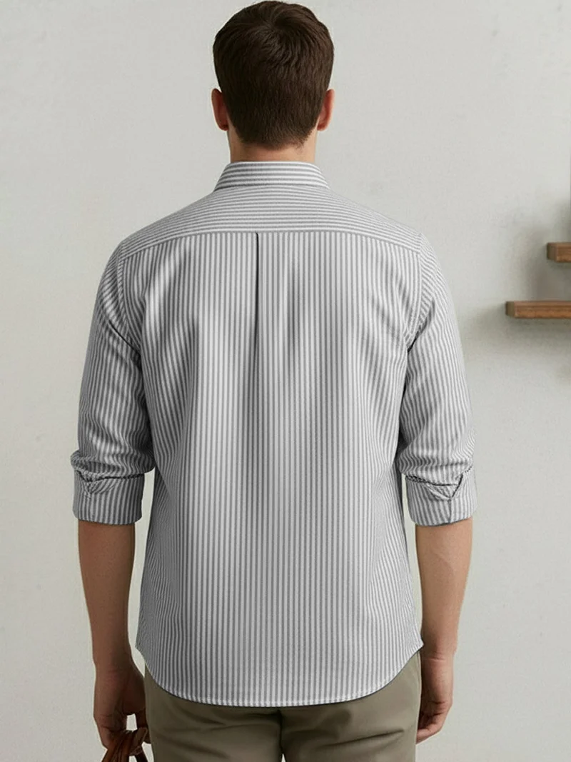 Urbano Fashion  Urbano Fashion Men's Light Grey Cotton Full Sleeve Regular Fit Casual Striped Shirt  | Best Price UAE