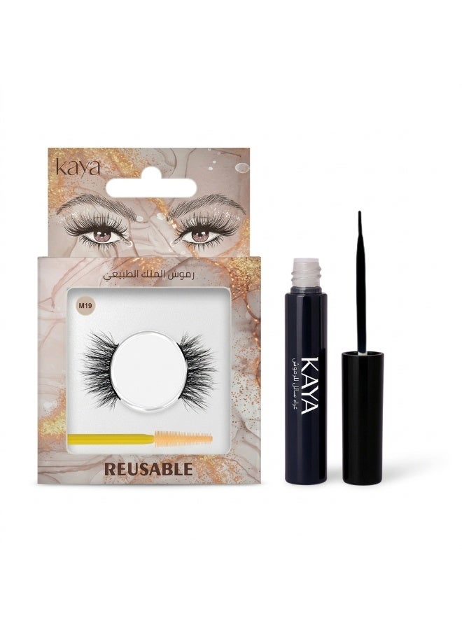 kaya Black Eyelash Glue with Natural Mink Three Dimensional Lashes Style No. 19 Set - Image 1