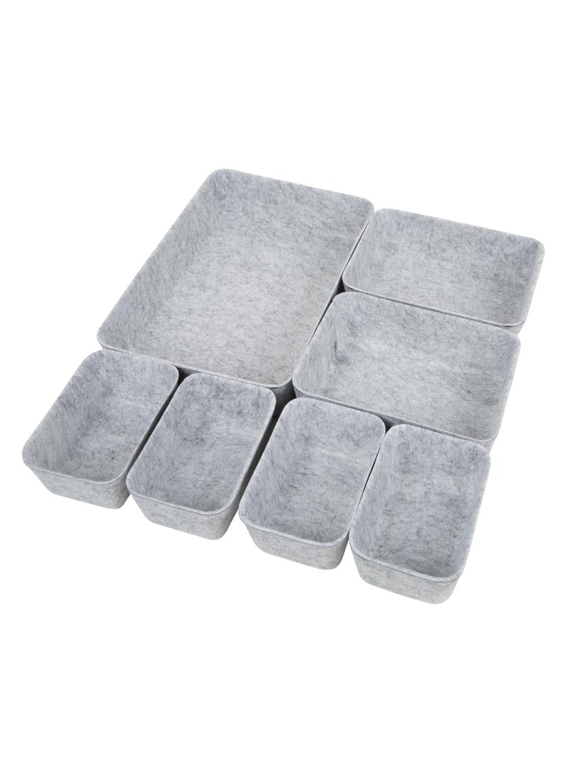 7 PCS Drawer Organiser Divider Trays, Office Desk Organizer Drawer Trays, Dresser Divider Bins, Separators Drawer Divider for Kitchen Cutlery, Makeup, Office, Baby, Jewelries, Pens (Grey)  - Image 1