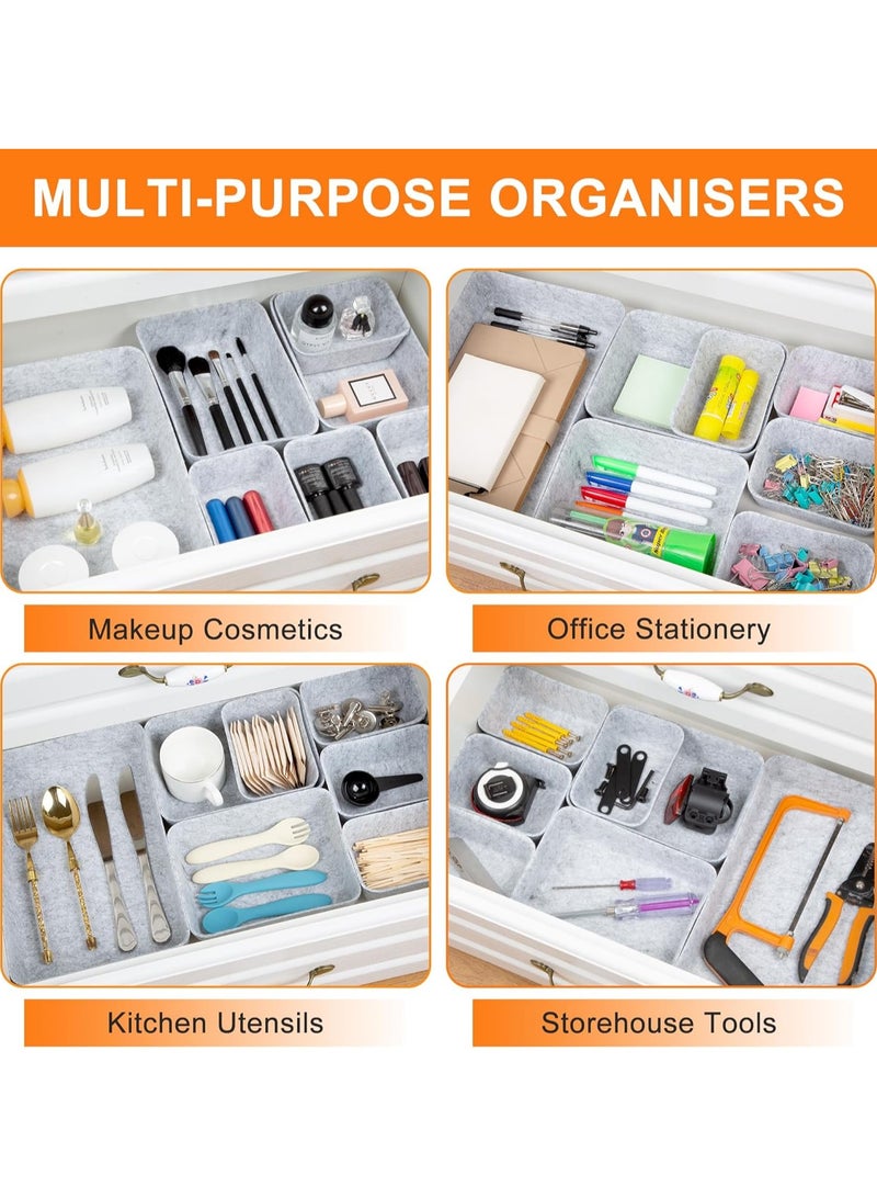 7 PCS Drawer Organiser Divider Trays, Office Desk Organizer Drawer Trays, Dresser Divider Bins, Separators Drawer Divider for Kitchen Cutlery, Makeup, Office, Baby, Jewelries, Pens (Grey)  - Image 5
