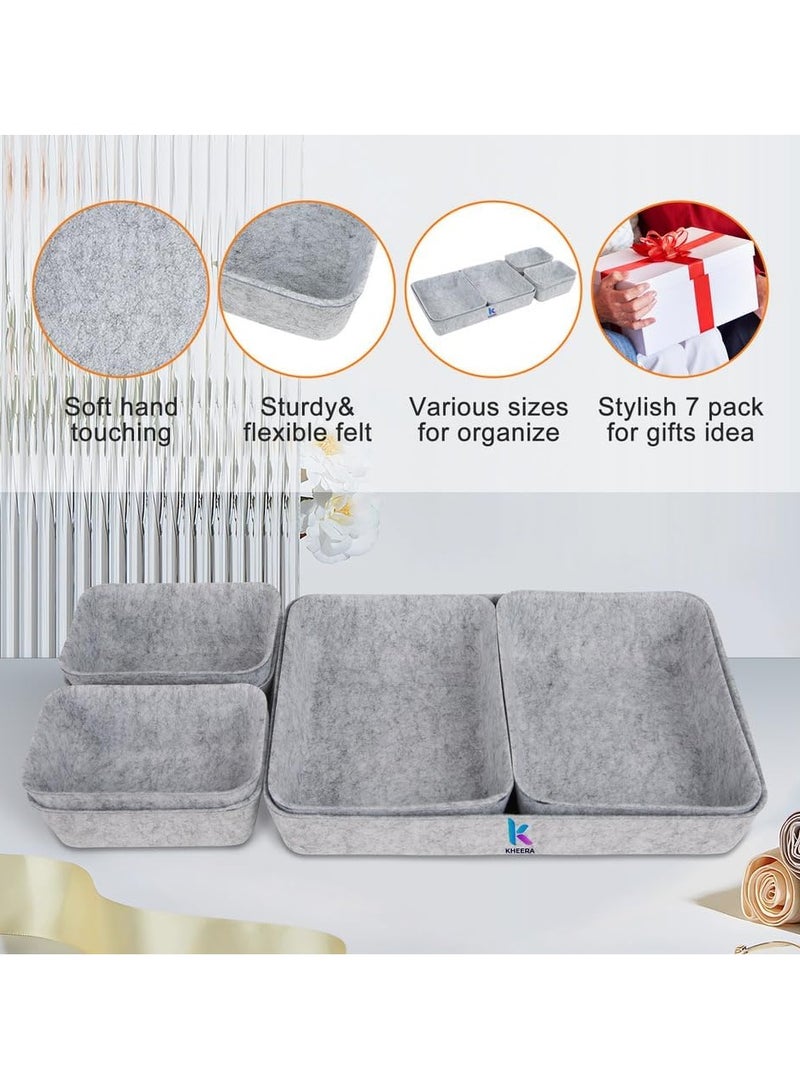 7 PCS Drawer Organiser Divider Trays, Office Desk Organizer Drawer Trays, Dresser Divider Bins, Separators Drawer Divider for Kitchen Cutlery, Makeup, Office, Baby, Jewelries, Pens (Grey)  - Image 3