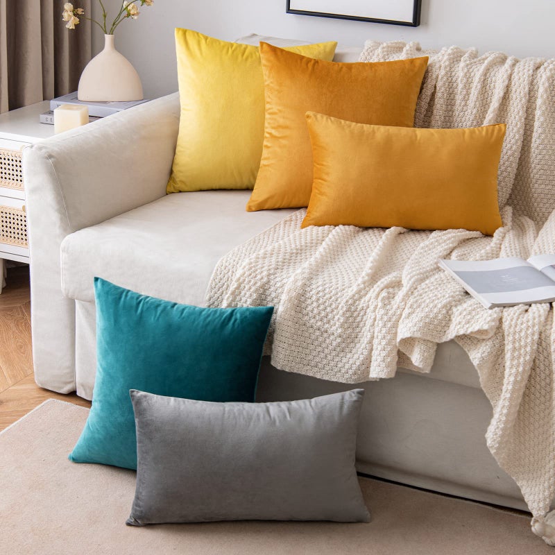 EMEMA Fall Gold Velvet Throw Pillow Covers 20x20 Inch Set of 2 Decorative Square Pillowcase Soft Solid Cushion Case for Couch Sofa Bedroom Livingroom - Image 4