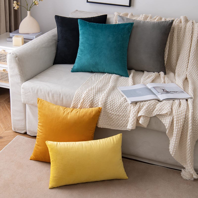 EMEMA Fall Gold Velvet Throw Pillow Covers 20x20 Inch Set of 2 Decorative Square Pillowcase Soft Solid Cushion Case for Couch Sofa Bedroom Livingroom - Image 5