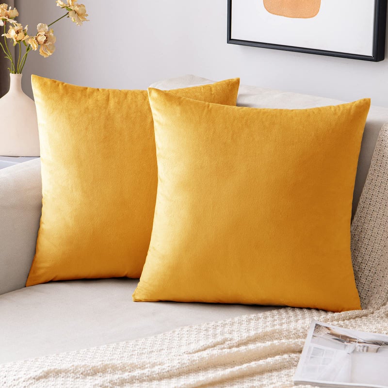 EMEMA Fall Gold Velvet Throw Pillow Covers 20x20 Inch Set of 2 Decorative Square Pillowcase Soft Solid Cushion Case for Couch Sofa Bedroom Livingroom - Image 1