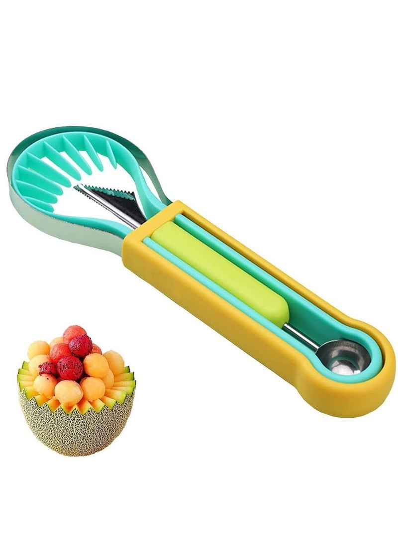 NIBEMINENT Melon Baller Scoop Set-4 in 1 Stainless Steel Fruit Tool Double Sided Watermelon Cutter Carving for Slicer Dig Pulp Separator  - Image 1