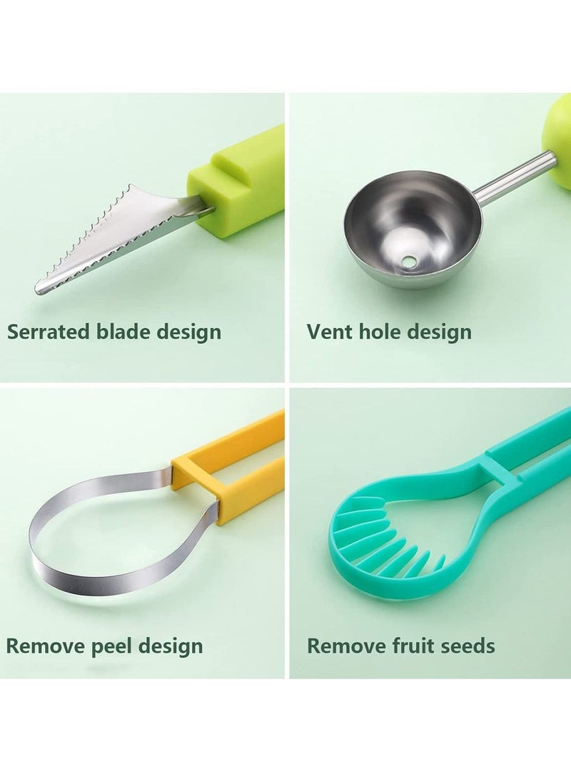 NIBEMINENT Melon Baller Scoop Set-4 in 1 Stainless Steel Fruit Tool Double Sided Watermelon Cutter Carving for Slicer Dig Pulp Separator  - Image 4