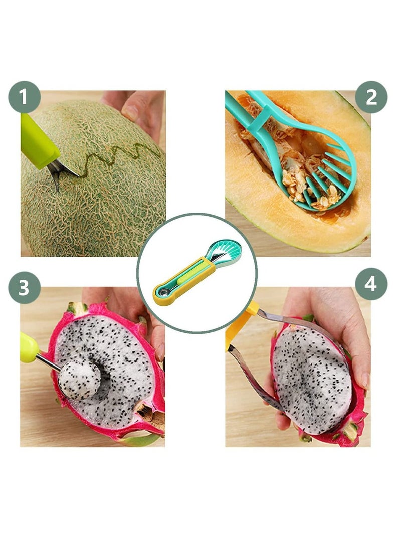 NIBEMINENT Melon Baller Scoop Set-4 in 1 Stainless Steel Fruit Tool Double Sided Watermelon Cutter Carving for Slicer Dig Pulp Separator  - Image 3