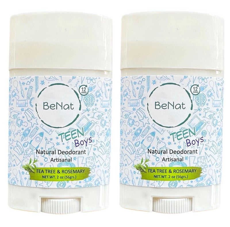 BeNat 2Pack All Natural Deodorant For Teen Boys 100 Natural AluminumFree Carcinogen Free Kids Deodorant For Boys Clinically Proven To Be Safe For Children and Teenagers