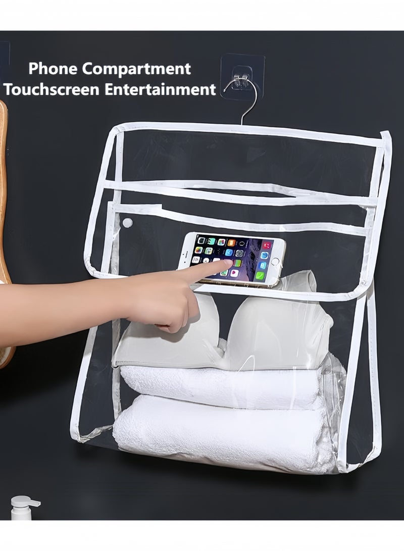 HQ-GAMING Bathroom Storage Bag Transparent Hanging Bathroom Wash Bag Toiletry Storage Bag Shower Storage Organizer PVC Clothing Bag With Mobile Phone Interlayer for Clothes Towels Toys Travel - Image 3