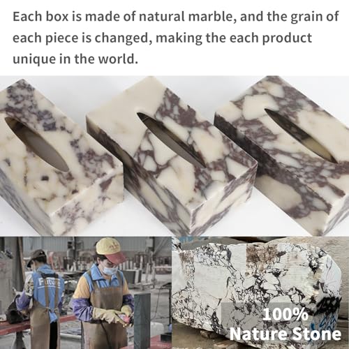 DUANYAN Noble and Light Luxury Natural Travertine Marble Household Tissue Box for Bathroom | Office | Desk | countertop | Vanity | Bedroom | Bedside Table |Calacatta Viola - Image 3