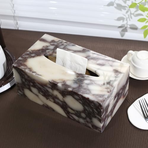 DUANYAN Noble and Light Luxury Natural Travertine Marble Household Tissue Box for Bathroom | Office | Desk | countertop | Vanity | Bedroom | Bedside Table |Calacatta Viola - Image 5