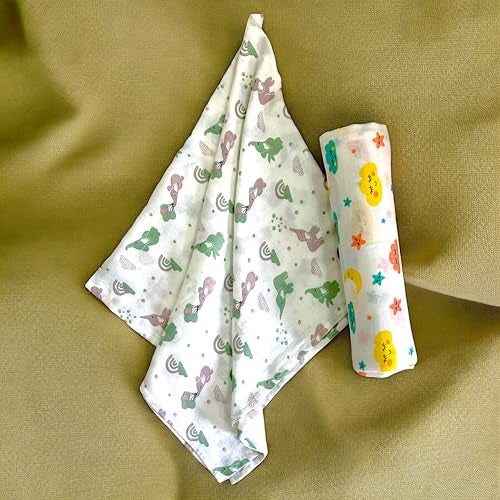 TEETAR Muslin Cotton Baby Swaddle Wraps – Pack of 2, Large 100x100 cm | Soft, Breathable & Lightweight Swaddle Blankets for Newborns | Multi-Use Baby Wraps, Cloud & Elephant Print - Image 2
