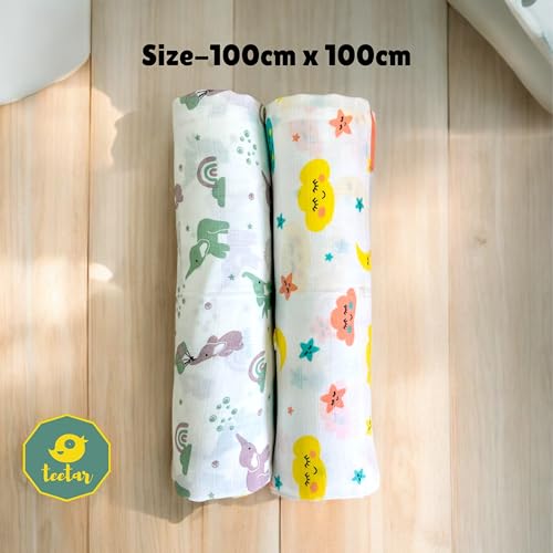 TEETAR Muslin Cotton Baby Swaddle Wraps – Pack of 2, Large 100x100 cm | Soft, Breathable & Lightweight Swaddle Blankets for Newborns | Multi-Use Baby Wraps, Cloud & Elephant Print - Image 5