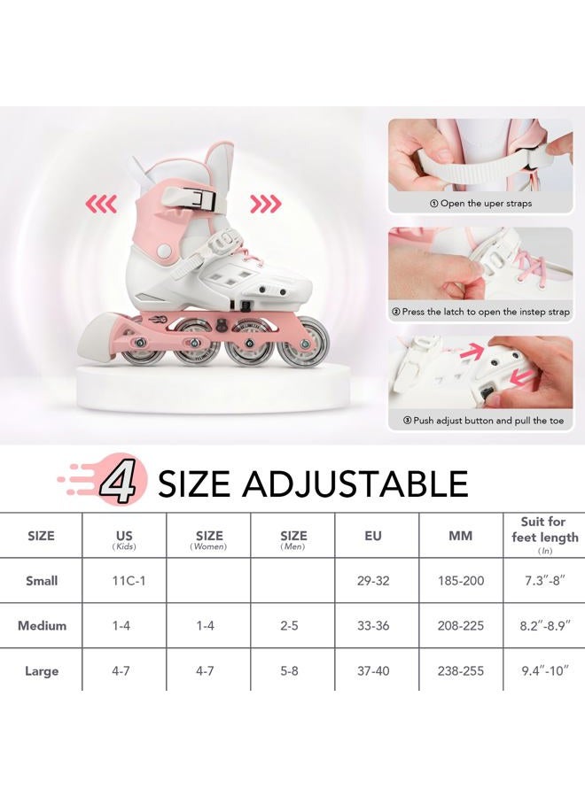 JEUWITH Inline Skates for Kids Girls Boys with with Light-Up Wheels,Adjustable Size Suitable for Beginners Roller Skates Blades for Women, Girls and Adult.(Pink 4-7US) - Image 5