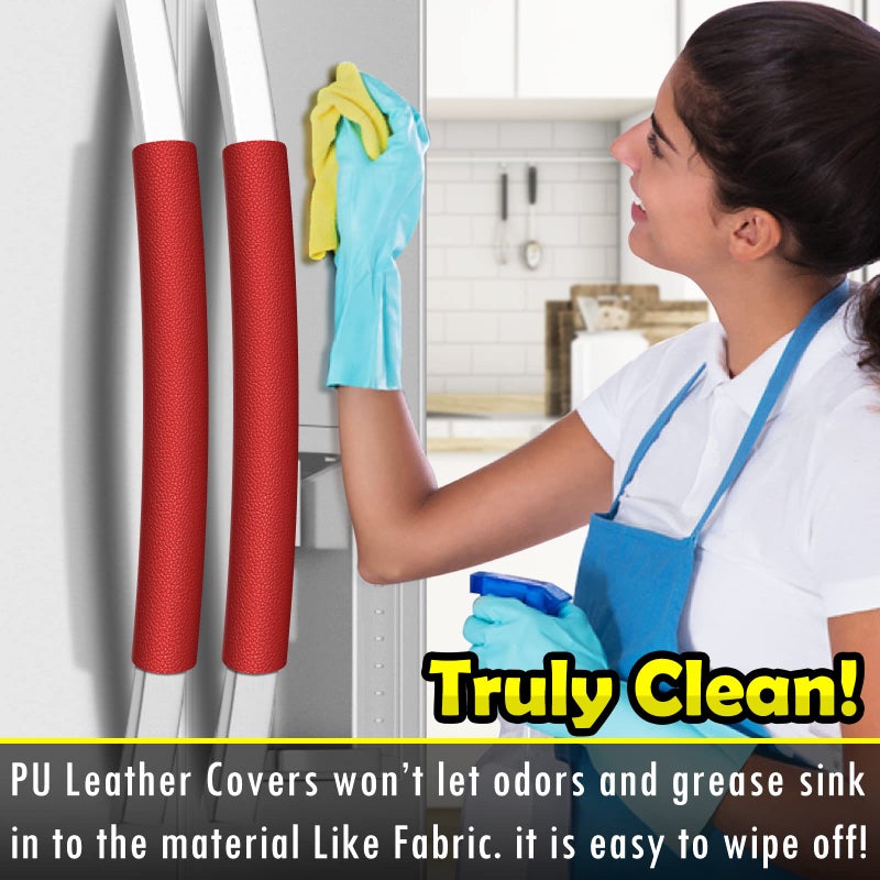 Royleath Refrigerator Handle Covers, 6PCS, Leather Kitchen Appliance Handle Covers, Keep Your Fridge Microwave Oven Stove or Dishwasher Clean, Stains Dirty Oils, Timesaver, Kitchen Decor (Pepper Red) - Image 2