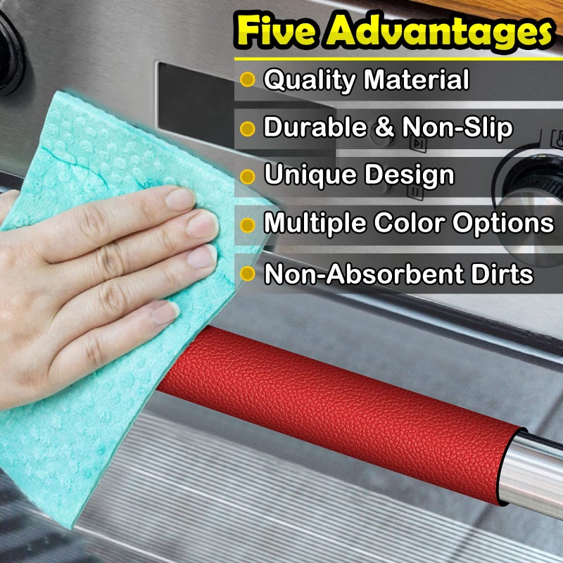 Royleath Refrigerator Handle Covers, 6PCS, Leather Kitchen Appliance Handle Covers, Keep Your Fridge Microwave Oven Stove or Dishwasher Clean, Stains Dirty Oils, Timesaver, Kitchen Decor (Pepper Red) - Image 3
