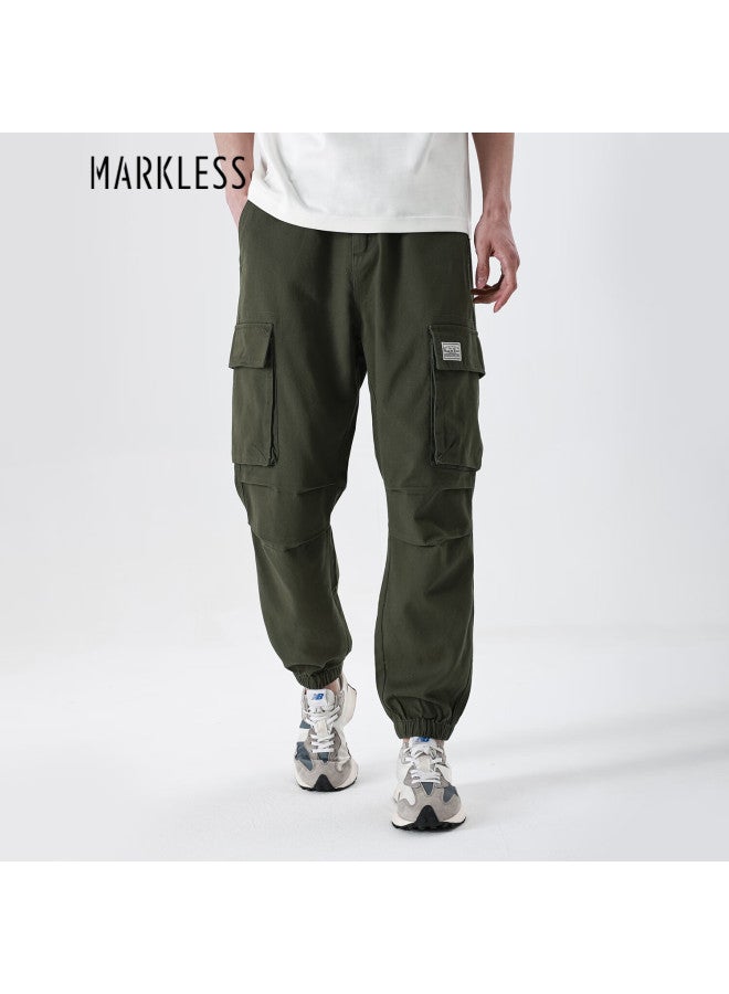 Markless Men's Autumn Winter Pure Cotton Casual Loose Fit Cargo Pants With Large Pockets 4836 Olive Green S - Image 1