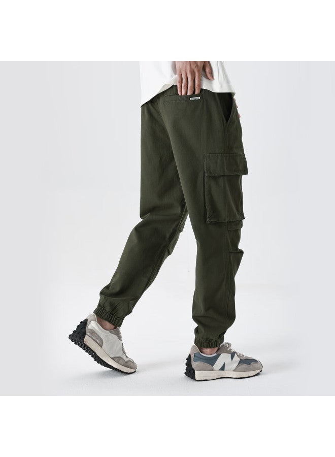 Markless Men's Autumn Winter Pure Cotton Casual Loose Fit Cargo Pants With Large Pockets 4836 Olive Green S - Image 3