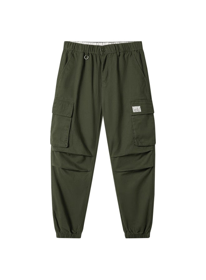 Markless Men's Autumn Winter Pure Cotton Casual Loose Fit Cargo Pants With Large Pockets 4836 Olive Green S - Image 4