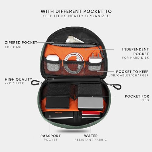 Urban Wolf Tech Pouch: The All-in-One Waterproof Travel Organizer for Cables, Adapters, Chargers,Hard Drives & Other Tech Essentials-Portable Zippered Gadgets Organizer (Fossil Grey, Pack of 1) - Image 3