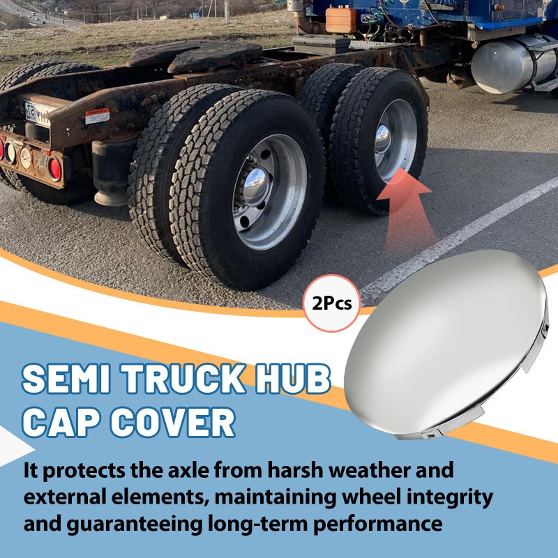 Kamrexi 2 Pcs Semi Truck Hub Cap Cover, 5 Uneven Notched, 7/16" Lip and Pre-Installed Clips, Dome Top Fit for Front Wheels and Trailers - Image 2