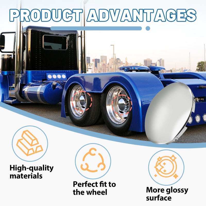 Kamrexi 2 Pcs Semi Truck Hub Cap Cover, 5 Uneven Notched, 7/16" Lip and Pre-Installed Clips, Dome Top Fit for Front Wheels and Trailers - Image 3