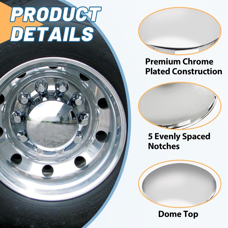 Kamrexi 2 Pcs Semi Truck Hub Cap Cover, 5 Uneven Notched, 7/16" Lip and Pre-Installed Clips, Dome Top Fit for Front Wheels and Trailers - Image 4