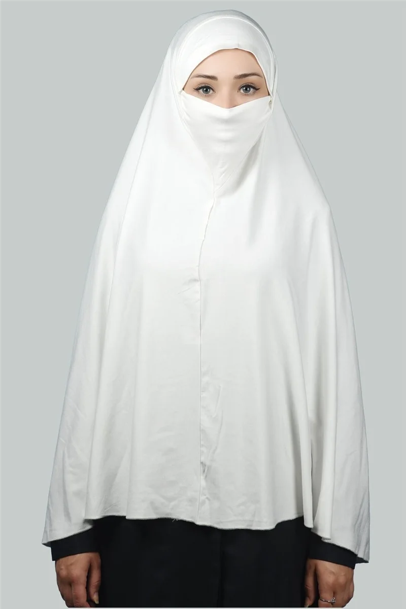 Altobeh Ready-made Turban Practical Scarf with Veil Hijab with Nikap - Prayer Cover Soufflé (5Xl) - Ecru