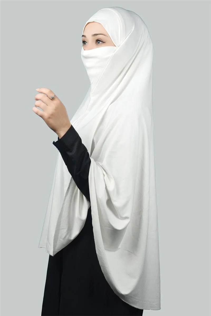 Altobeh Ready-made Turban Practical Scarf with Veil Hijab with Nikap - Prayer Cover Soufflé (5Xl) - Ecru