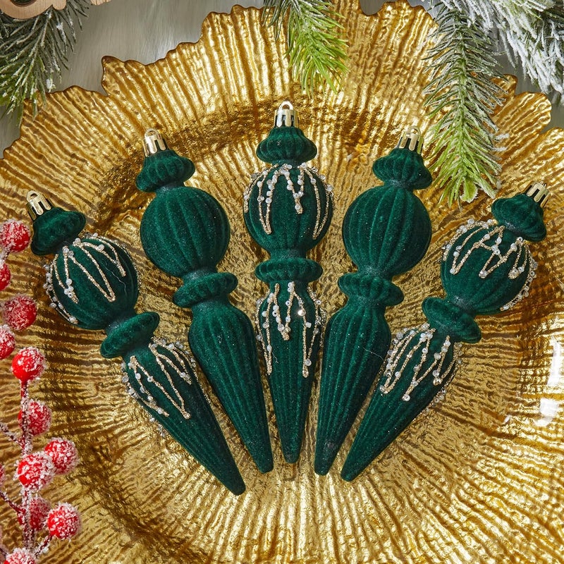Munansli Green Velvet Christmas Ornaments Set,6 Pack Plastic Shatterproof Christmas Ball Hanging Ornaments for Xmas Tree Decorations(6.7Inch) - Image 4