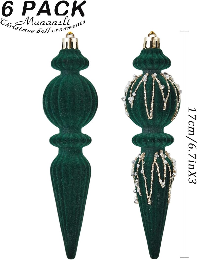 Munansli Green Velvet Christmas Ornaments Set,6 Pack Plastic Shatterproof Christmas Ball Hanging Ornaments for Xmas Tree Decorations(6.7Inch) - Image 3