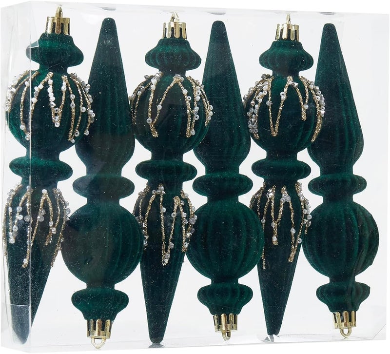 Munansli Green Velvet Christmas Ornaments Set,6 Pack Plastic Shatterproof Christmas Ball Hanging Ornaments for Xmas Tree Decorations(6.7Inch) - Image 1